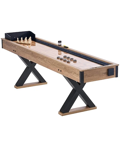 Sevorley 9 ft Shuffleboard Table, 2-in-1 Shuffleboard and Bowling Game Set