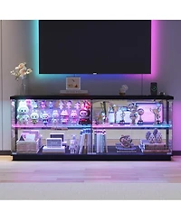 Vlsrka 59'' Smart Tv Stand with Rgb Led Lights, Motion Sensor, Charging Station, Glass Cabinet Doors and Storage Shelves