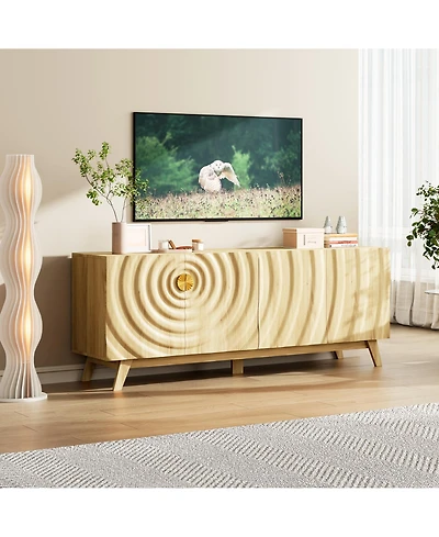 Vlsrka 63" W Modern Tv Stand for 65 Inch Tv, 4-Door Media Console with Adjustable Shelves, Cable Management, Wave Pattern Cabinet Storage