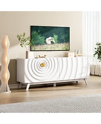 Vlsrka 63" W Modern Tv Stand for 65 Inch Tv, 4-Door Media Console with Adjustable Shelves, Cable Management, Wave Pattern Cabinet Storage