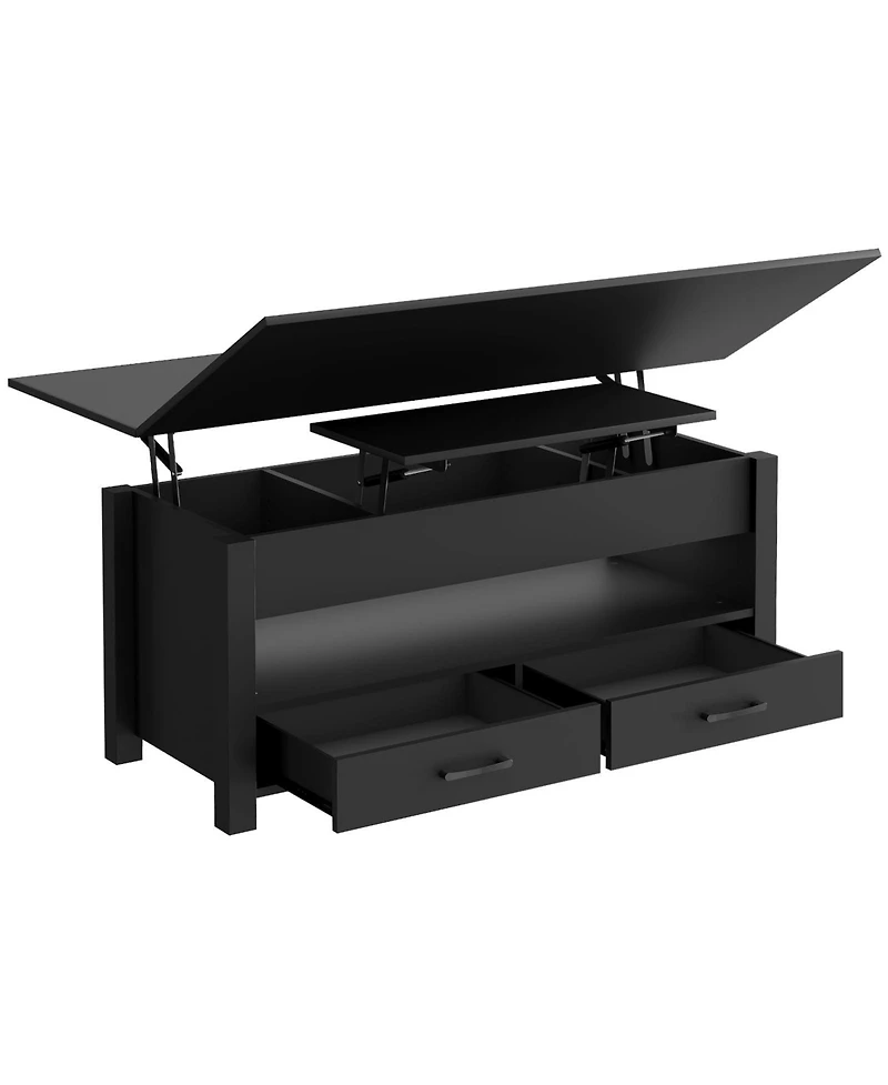 homfan 40" Lift-Top Coffee Table with Drawers and Hidden Storage, Convertible Dining for Living Room