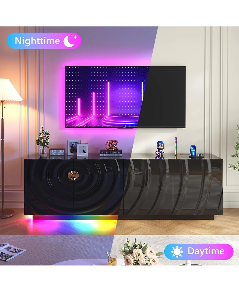 Vlsrka 63" Modern Tv Stand with Motion Sensor Led Light and Built-In Charging