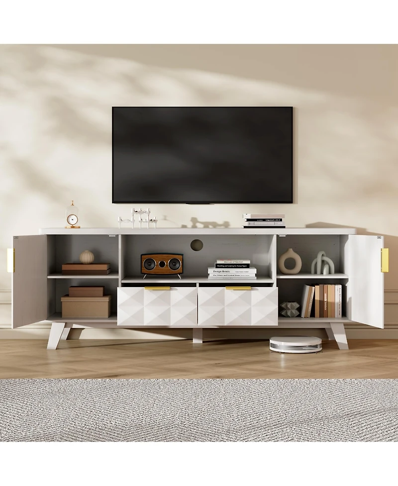 Vlsrka 63" Tv Stand for TVs Up to 65", Modern Entertainment Center with Storage Cabinets, 2 Drawers, Adjustable Shelves and Cable Management