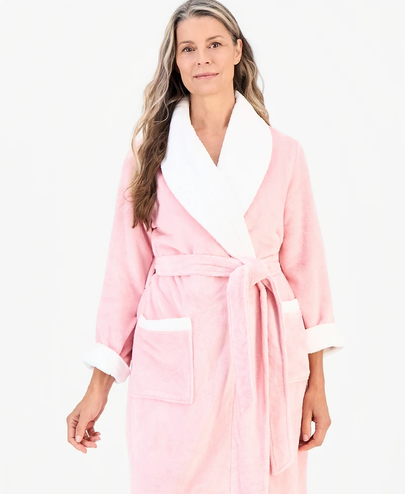 Charter Club Women's Long Plush Fleece-Trim Robe, Created for Macy's