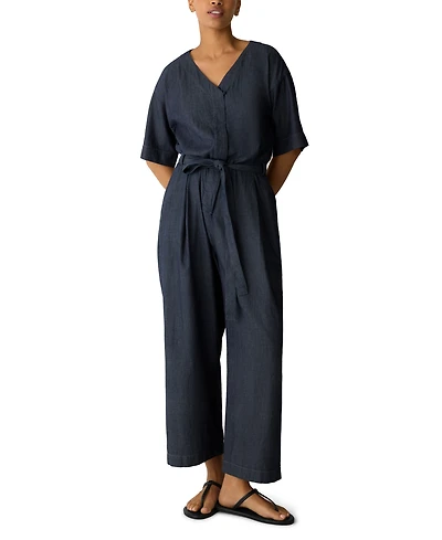 Eileen Fisher Petite Twill Wide-Leg Belted Jumpsuit