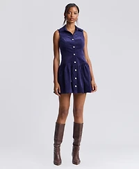 Avec Les Filles Women's Stretch Corduroy Collared Sleeveless Mini Dress