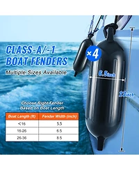 Sevorley Boat Fenders 4-Pack, 6.5 x 23 in Inflatable Ribbed Dock Bumpers with Pump and Ropes