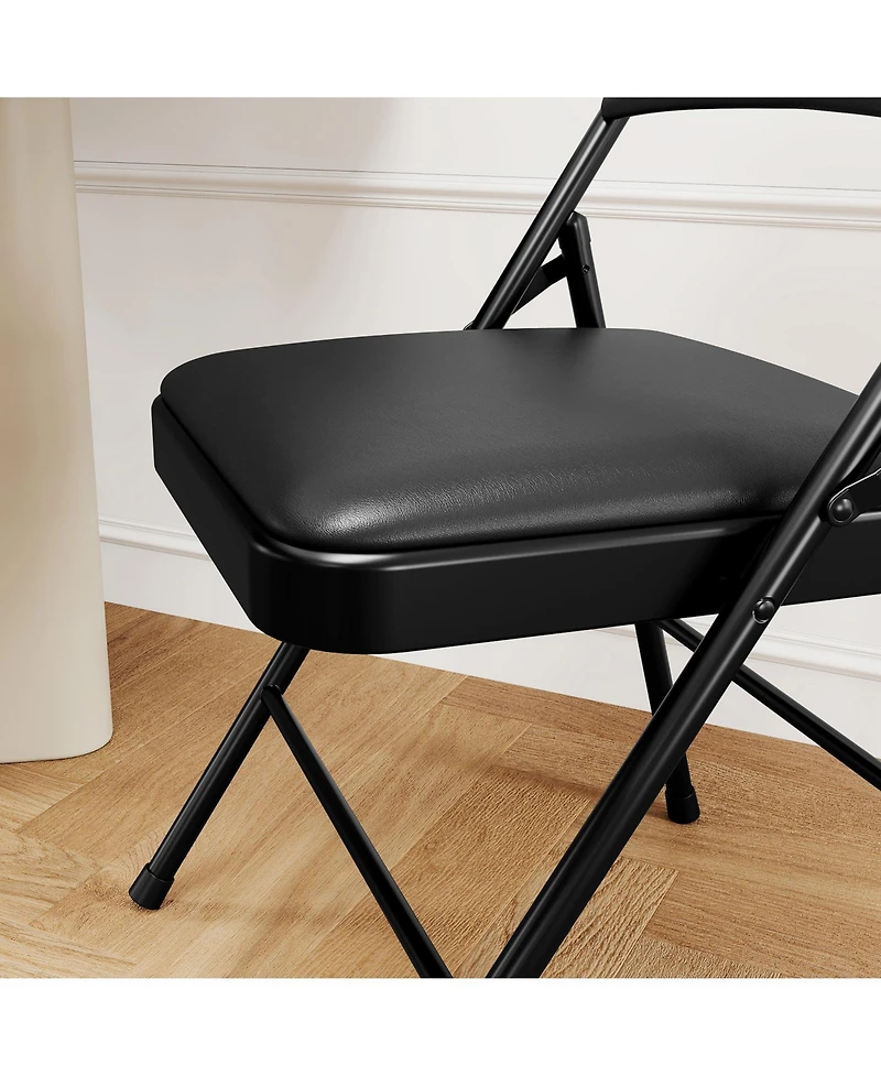 homfan Metal Folding Chairs with Padded Seat and Back, Portable Stackable Side Chair with Steel Frame