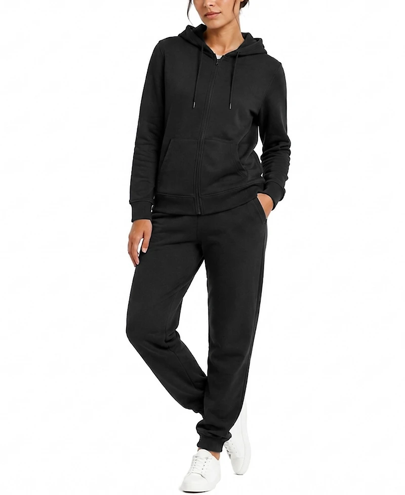 Blu Rock Women's Loose Fit French Terry Zip Up Hoodie And Jogger Set