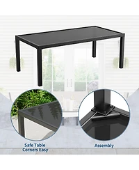 homfan 4-Piece Patio Conversation Set with Loveseat, 2 Chairs and Glass Coffee Table, Textilene Fabric, Metal Frame