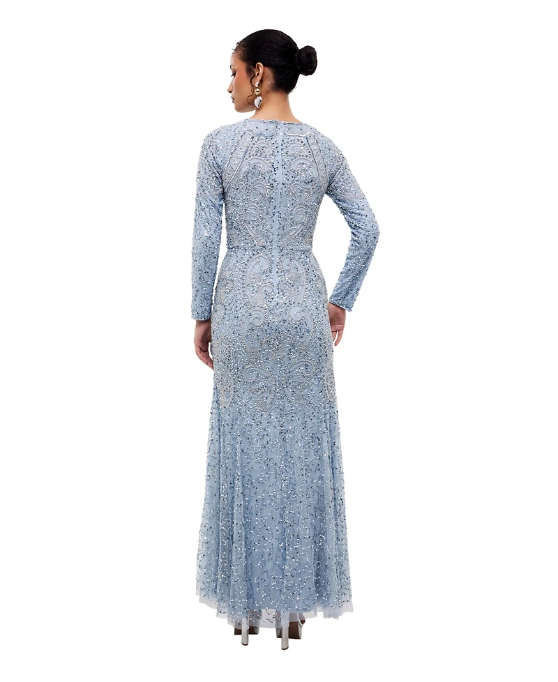Maryisa Women's Modest Embellished Sequins Fitted Maxi Dress