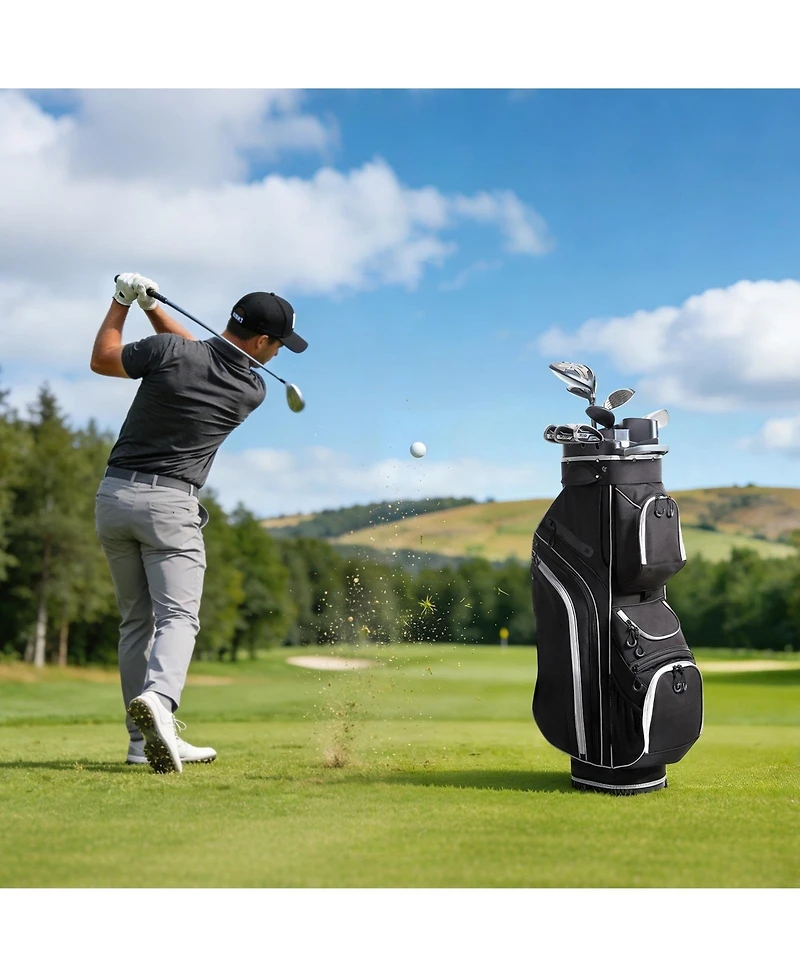 Sevorley 14-Way Golf Cart Bag, 900D Polyester, 13 Pockets, Rain Hood and Strap