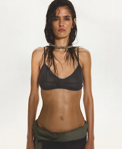 Mango Women's Semi-Sheer Knit Crop Top
