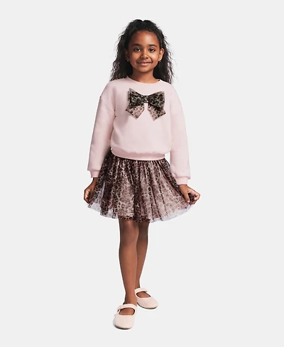 Kids Headquarters Toddler Girls' 2T-4T Sweatshirt and Leopard Print Skirt, 2-Piece Set