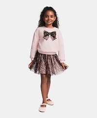 Kids Headquarters Toddler Girls' 2T-4T Sweatshirt and Leopard Print Skirt, 2-Piece Set