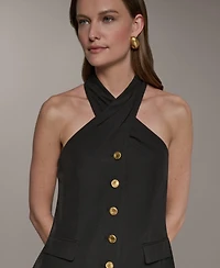 Donna Karan New York Women's Twist Halter Mixed Media A-Line Dress