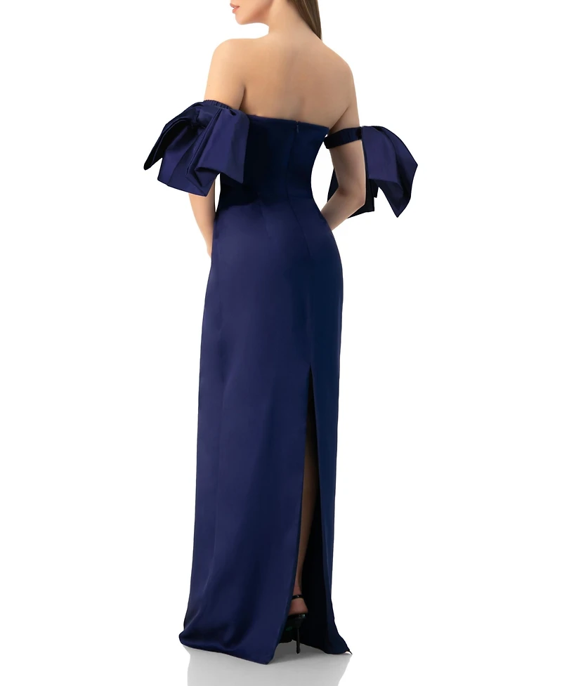 Ivonne Women's Strapless Column Gown with Detachable Bow Sleeves