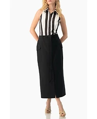 Ivonne Women's High-Waisted Belted Side-Slit Midi Skirt