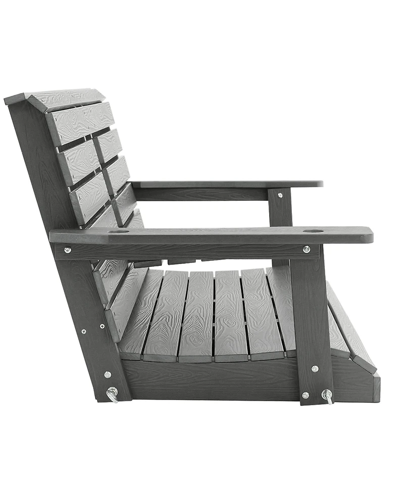 Innovaze 4.5 Ft Large Size 2-Seat Poly Lumber Hips Porch Swing with Foldable Cup Holders and Curved Deep Seat for Outdoor Porch Garden(Navy Blue)