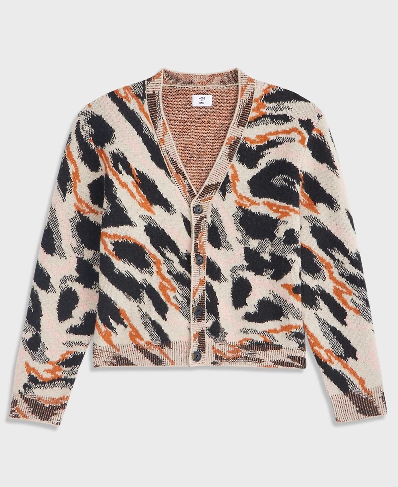 Mode of One Men's Animal-Print Relaxed-Fit Cardigan, Macy's Exclusive