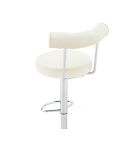 Maison Boucle Set of 2 Soft Velvet Upholstered Swivel Adjustable Bar Stools, 360-Degree Swivel Counter-Height Bar Chairs, Chrome Silver Base