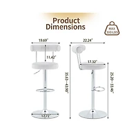Maison Boucle Set of 2 Soft Velvet Upholstered Swivel Adjustable Bar Stools, 360-Degree Counter-Height Chairs, Chrome Silver Base