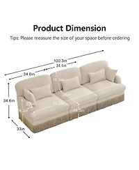 Maison Boucle Modular Sectional Sofa Couch, 3-Seater, Leopard Print Chenille, With Deep Seat, Tassel Skirt, and Throw Lumbar Pillows