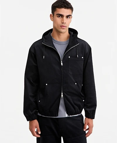 Mode of One Men's Relaxed-Fit Twill Zip-Front Hoodie, Macy's Exclusive