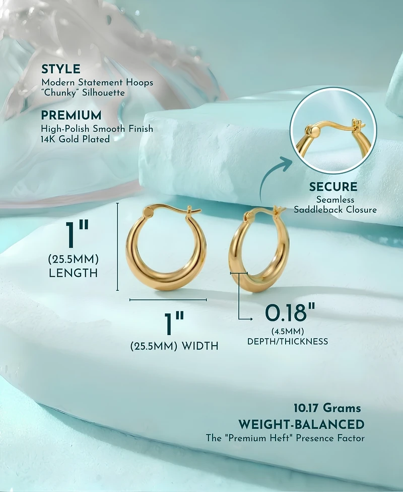14K Gold Plated Large Hoop Earrings