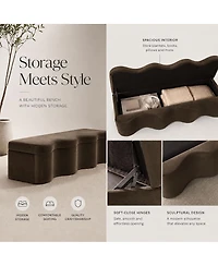 Maison Boucle 60" Modern Upholstered Storage Bench With Lift-Top Lid, End-of-Bed Ottoman Bench, Sculptural Curved Accent for Entryway or Hallway