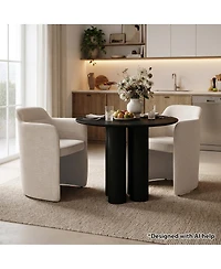 Maison Boucle Modern Upholstered Fabric Dining Armchair Set of 2, Textured Woven Barrel Chair, Space-Saving Seating for Small Dining Nook
