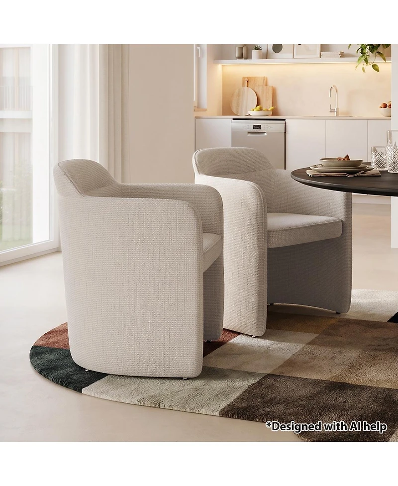 Maison Boucle Modern Upholstered Fabric Dining Armchair Set of 2, Textured Woven Barrel Chair, Space-Saving Seating for Small Dining Nook