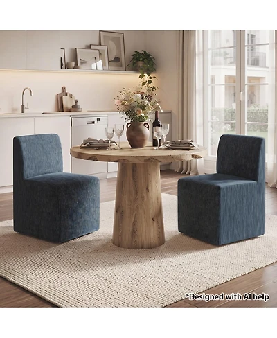 Maison Boucle Chenille Upholstered Dining Chair Set of 2 With Hidden Caster Wheels, Fully Side Chairs, Japandi Modern Seating