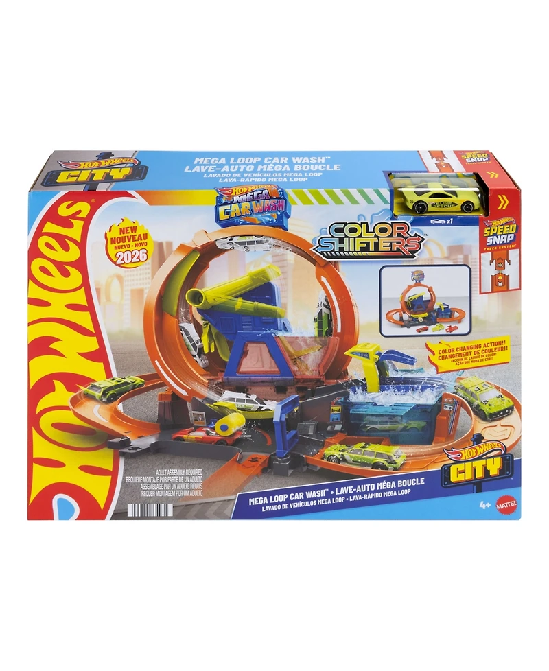 Hot Wheels 1:64 Scale City Mega Loop Car Wash Playset with Color Shifters Vehicle