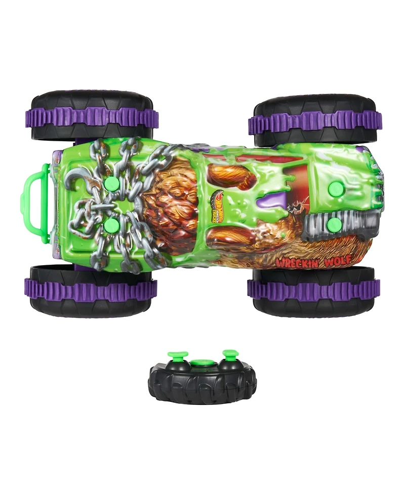 Hot Wheels 1:15 scale Monster Trucks Mutant Chaos Wreckin Wolf Rc, Battery-Powered Remote-Control Toy