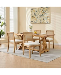Maison Boucle Modern Dining Chairs Set of 4, Farmhouse Rattan Cane Back Side Chairs, Upholstered Seat, Solid Wood Frame