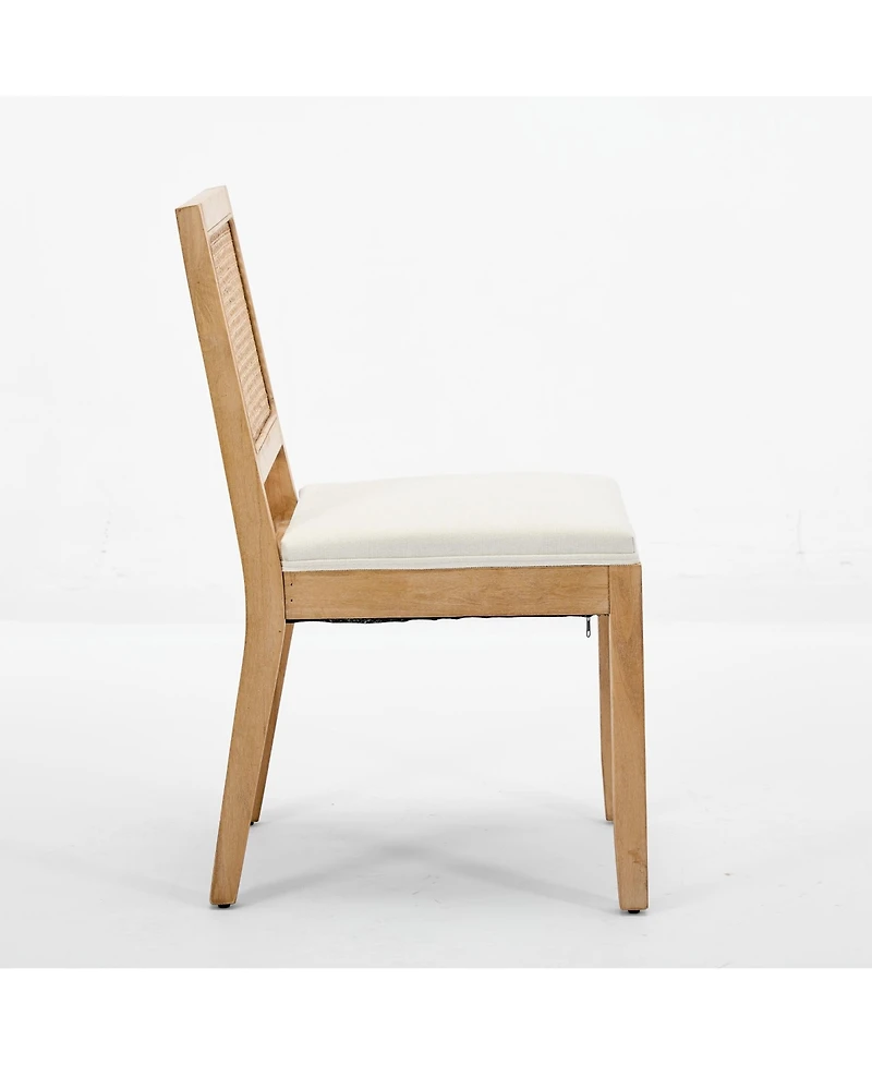 Maison Boucle Modern Dining Chairs Set of 4, Farmhouse Rattan Cane Back Side Chairs, Upholstered Seat, Solid Wood Frame