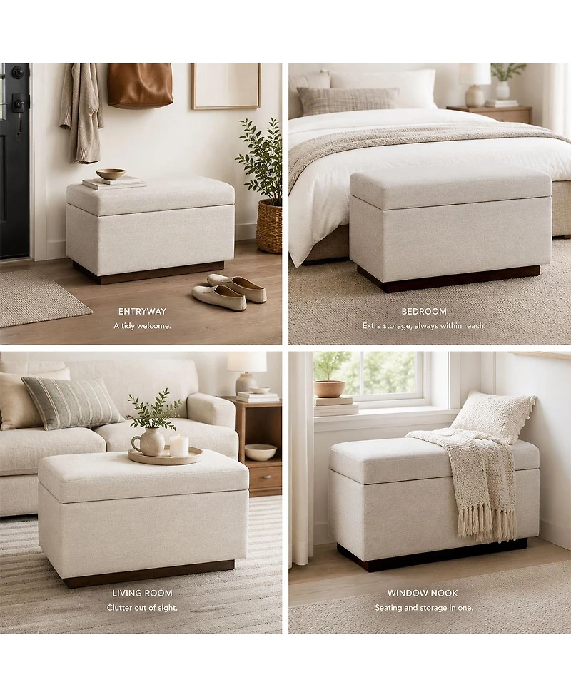 Maison Boucle Entryway Storage Bench With Lift-Top Lid, Linen Upholstered Ottoman Bench, Small-Space Seating for Bedroom or Living Room