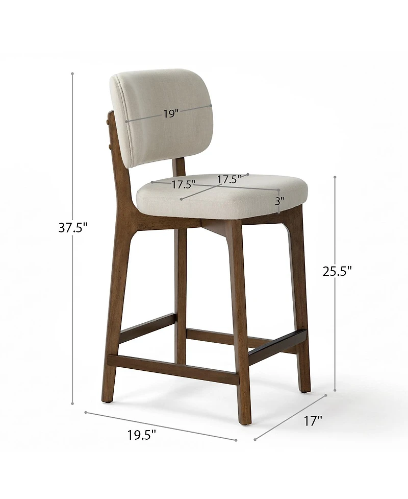 Maison Boucle Upholstered Counter Height Bar Stools Set of 4, Linen-Blend Woven Fabric With Curved Back, Solid Wood Frame Kitchen Island