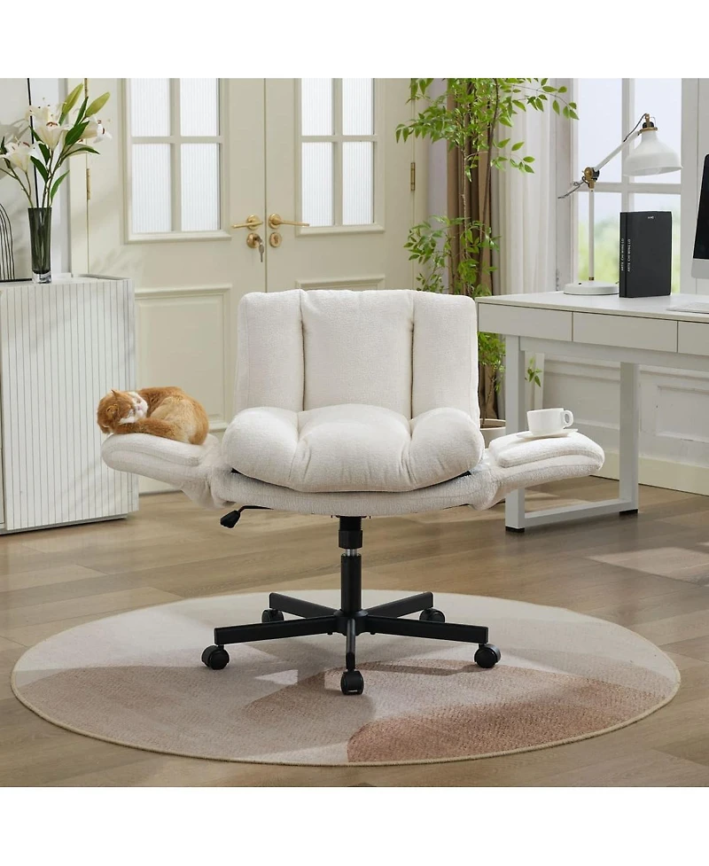 Maison Boucle Modern Chenille Swivel Office Chair, Height-Adjustable Task Chair with Flip-Up Armrests, Double-Cushioned Desk for Home