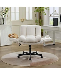 Maison Boucle Modern Chenille Swivel Office Chair, Height-Adjustable Task Chair with Flip-Up Armrests, Double-Cushioned Desk for Home