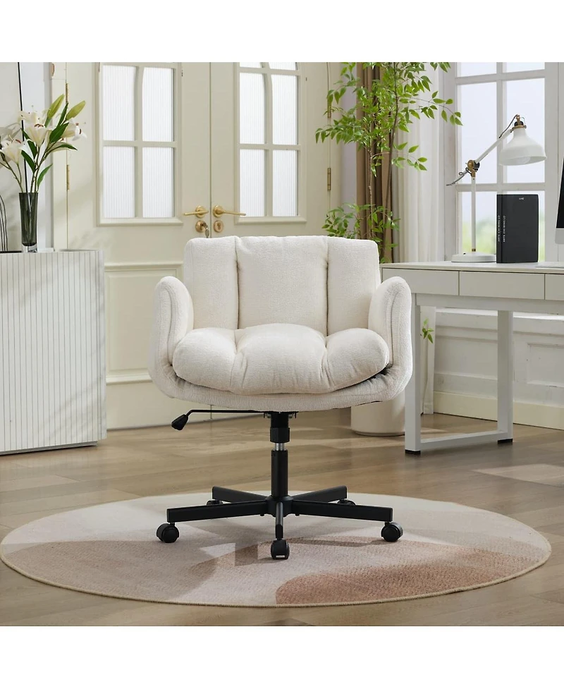 Maison Boucle Modern Chenille Swivel Office Chair, Height-Adjustable Task Chair with Flip-Up Armrests, Double-Cushioned Desk for Home