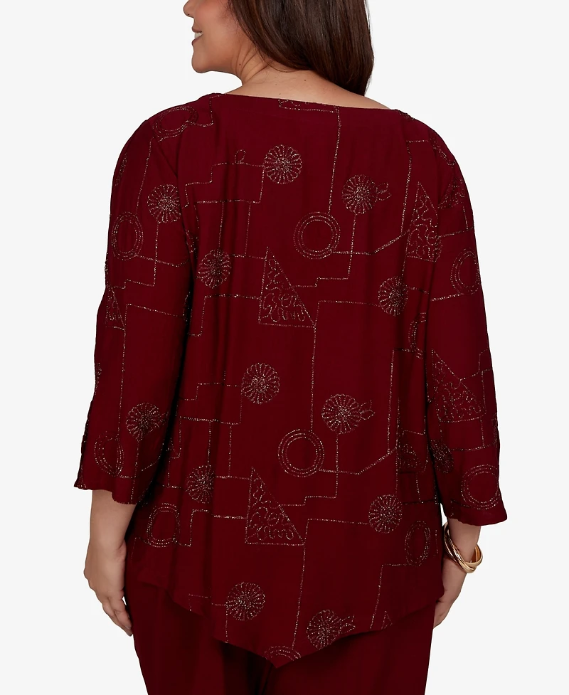 Alfred Dunner Plus Union Square Sparkle Soutache Geo Floral Top