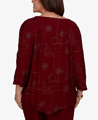 Alfred Dunner Plus Union Square Sparkle Soutache Geo Floral Top