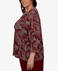 Alfred Dunner Plus Union Square Paisley Scroll Melange Knit Top