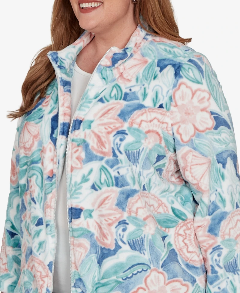 Alfred Dunner Plus Classic Patch Floral Cozy Knit Jacket