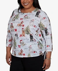 Alfred Dunner Plus Classic Gift Giving Dogs Knit Top