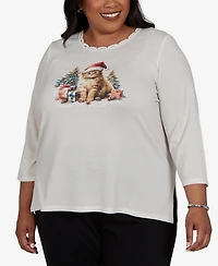 Alfred Dunner Plus Classic Santa Cat Knit Top