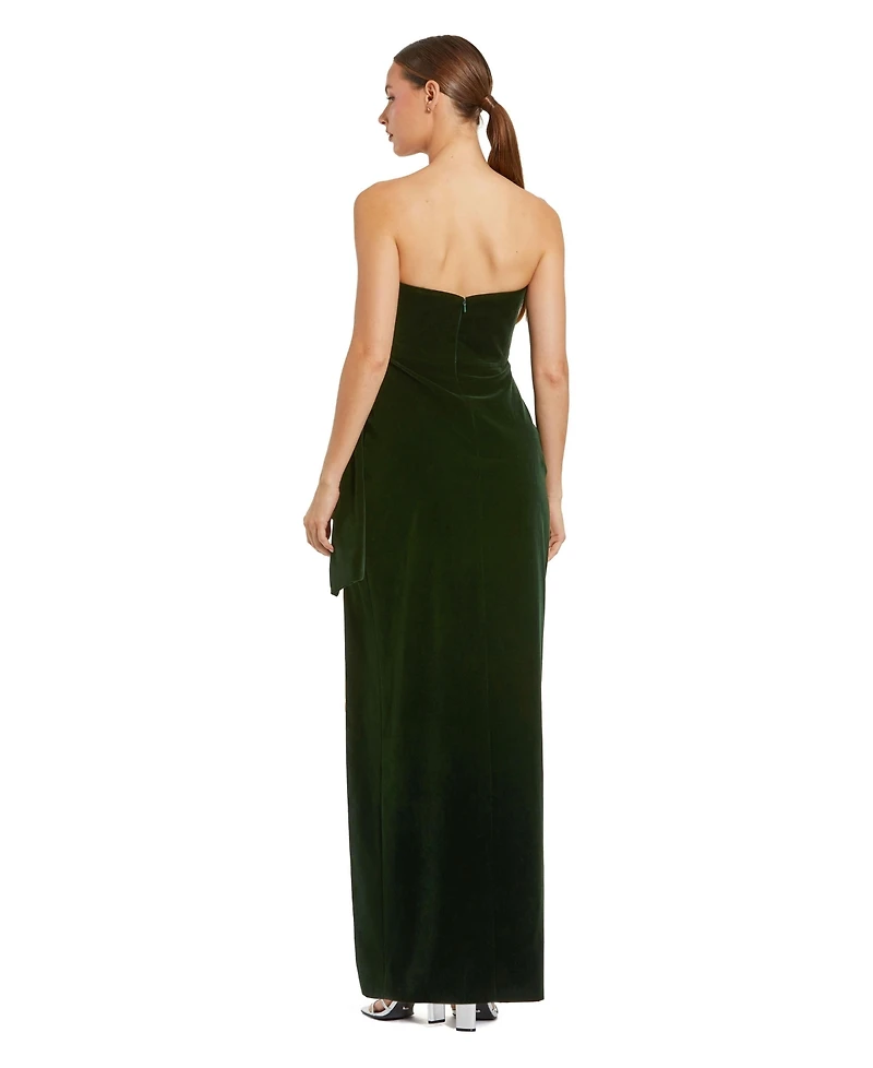 Mac Duggal Women's Strapless High Slit Draped Velvet Gown
