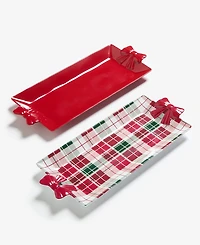Tinsel And Frost Melamine Tartan Plaid Bow Tray, Set of 2